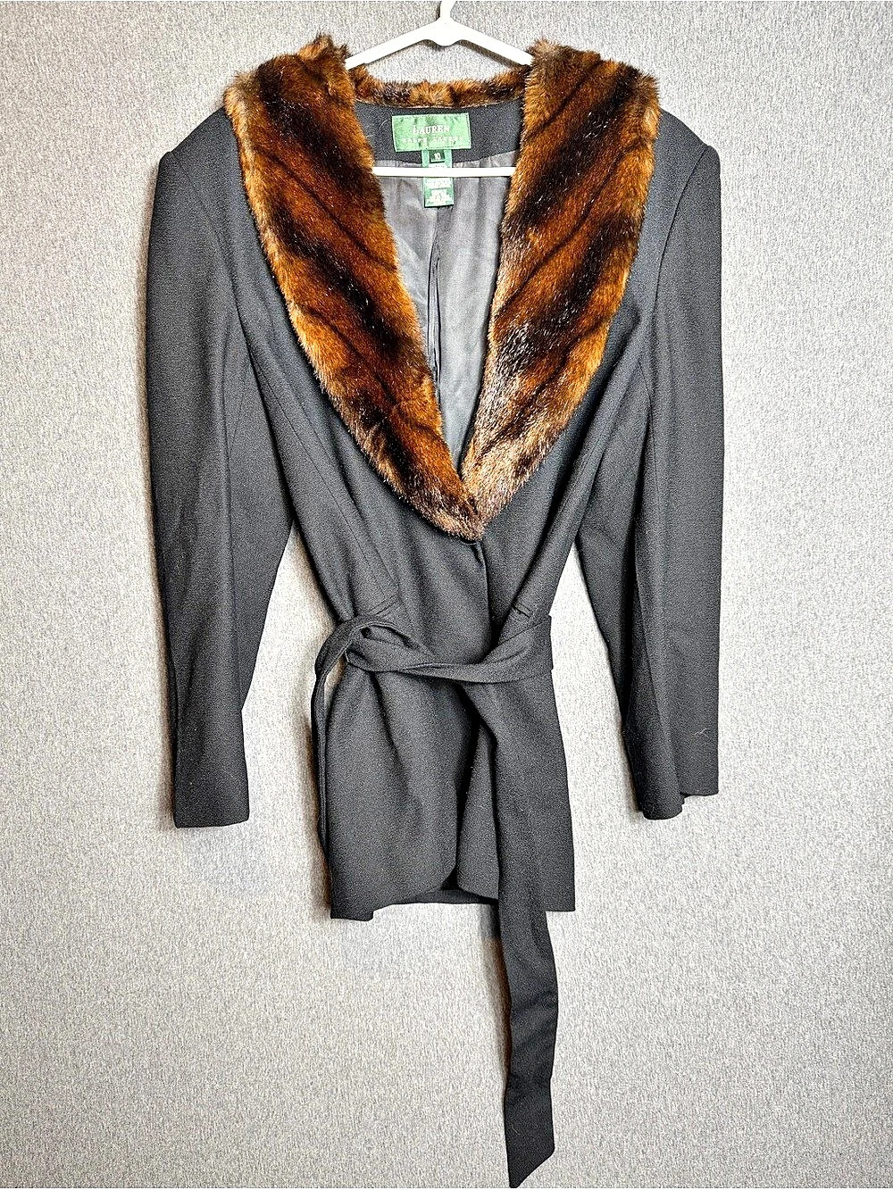 Lauren Ralph Lauren Faux Fur Collar Wool Wrap Jacket Size 10 Like New